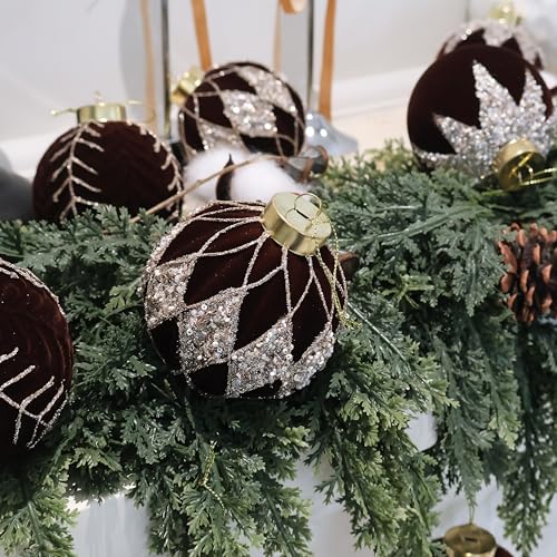 3.15INCH Brown Velvet Ornaments for Christmas Tree (12 Count)