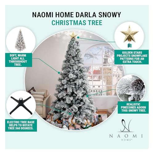 Darla 7.5ft Snow Flocked Rotating Christmas Tree with Star Projector