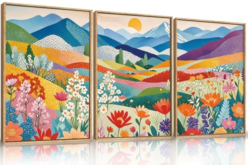 Large Abstract Mountain Flower Framed Canvas Wall Art