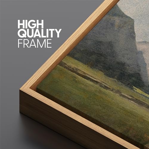 Extra Large Framed Canvas Print Wall Art Pastoral Beauty Classic Mountainous Landscape Illustrations Antique Retro Fine Art Illustrations Decorative Colorful for Bedroom