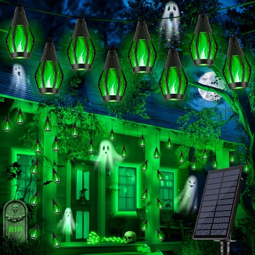27FT 10 LED Solar Flame Halloween String Lights Outdoor