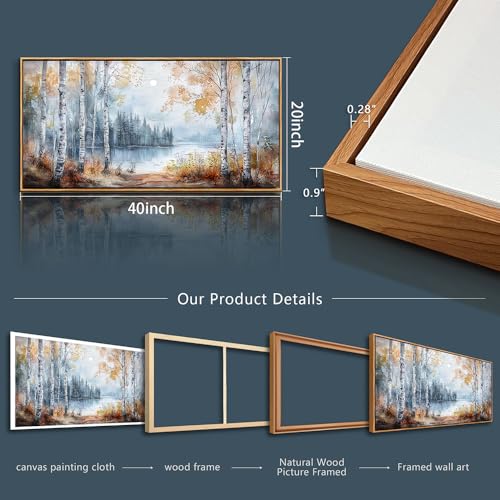 Canvas Wall Art For Living Room Wall Decoration For Bedroom Office Decoration Trees Forest Landscape Painting Lake view Mural Modern Aesthetic Room Home Decor Artwork Wood Framed 20x40 In