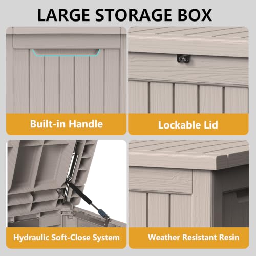 325 Gallon Outdoor Storage Box Waterproof Lockable Resin Deck Box Large