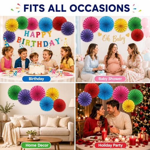 6 Pack Colorful Paper Fans