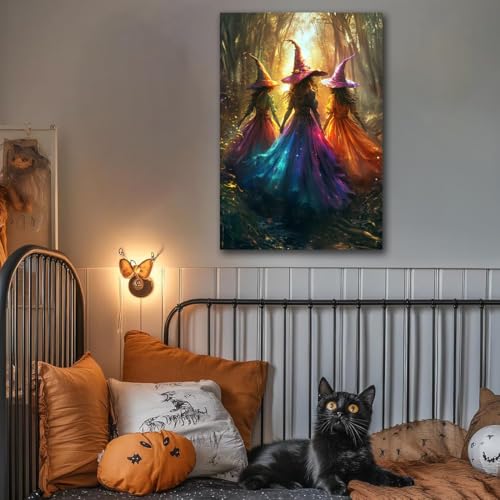 Halloween Room Decor Wall Art Colorful Witch Prints