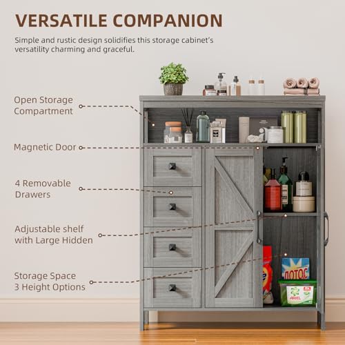Farmhouse Storage Cabinet with 2 Doors and 4 Drawers