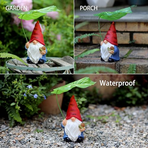 Garden Gnome Statue Decoration with Leaf Umbrella