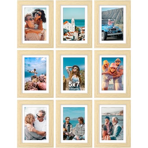 5x7 Picture Frames Set of 9 for Wall or Tabletop Display (9 Count)
