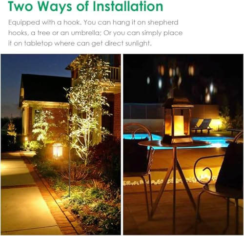 Flickering Flame Solar Lights Outdoor Metal Hanging Lantern (2 Count)