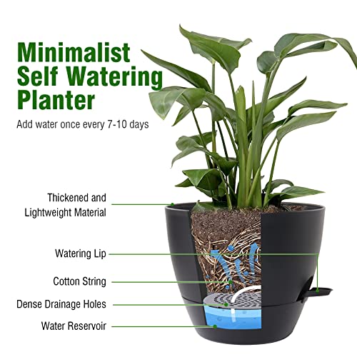 12/10/9 inch Self Watering Pots for Indoor Outdoor Plants, Set of 3 (3 Count)