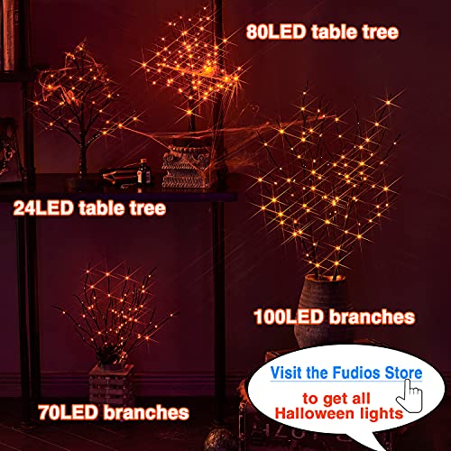 Halloween Lighted Branches with Timer 100 LED Orange Fairy Lights 32IN