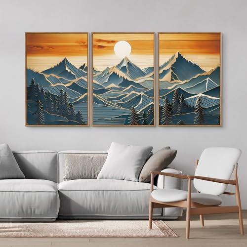 Large Mountains Framed Canvas Wall Art Set of 3