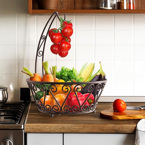 SimpleHouseware Fruit Basket Bowl with Banana Tree Hanger