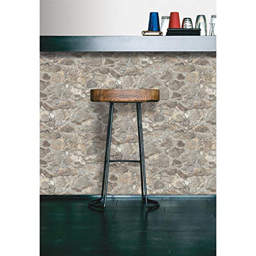 RMK9096WP Gray and Almond Weathered Stone Peel and Stick Wallpaper (28.1875 Sq Ft)