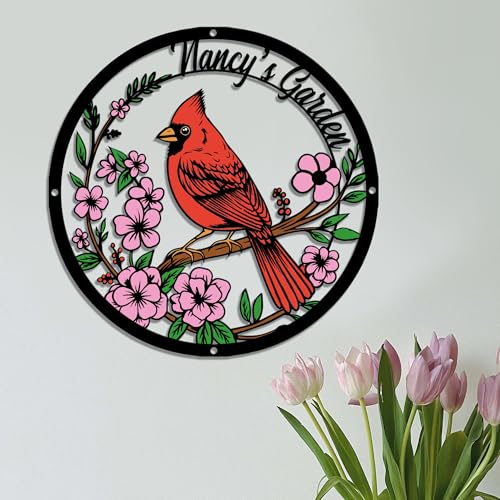Personalized 12in Name Garden Cardinal Metal Signs with Stake