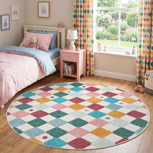 6ft Kids Round Rug Washable Colorful Classroom Rug Confetti (28.27 Sq Ft)