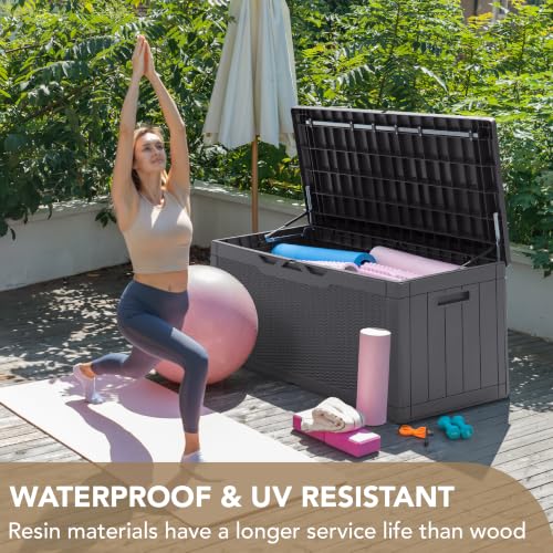 100 Gallon Deck Box Waterproof Outdoor Storage Box with Cushion