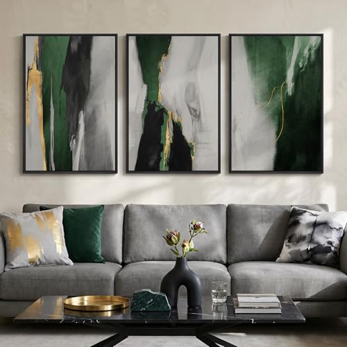 Large Framed Green Abstract Wall Art for Living Room (3 Count)