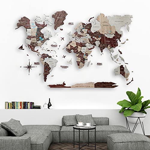 Handmade 3D Wood World Map Wall Art Large Wall Decor Track Your World Travels