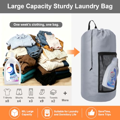 Laundry Bag Backpack Durable Laundry Bag with Shoulder Straps and Mesh Pockets Portable Laundry Hamper Dirty Clothes Bag for College