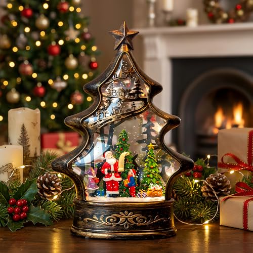 Musical Snow Globe Christmas Tree Lantern Lighted Santa List Christmas Snow Water Lantern Swirling Glittering Home Decoration and Gift