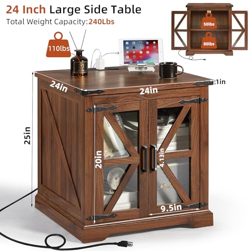 24'' End Table with Charger for Living Room
