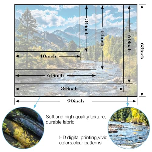Nature Forest Mountain Tapestry Green Pine Tree Tapestry for Bedroom Aesthetic White Clouds Flowing River Landscape Classroom Tapestries Wall Hanging for Living Room Dorm Office