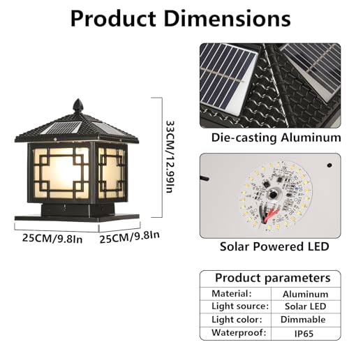 Solar Post Lights Outdoor Waterproof Column Light with Large Capacity Solar