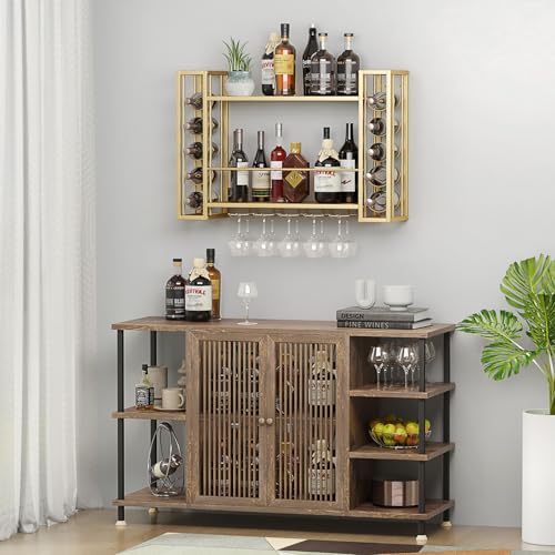 Wall Mounted Wine Rack with Wine Glass Rack