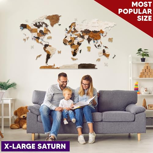 Multilayered 3D Wooden World Map Wall Decor