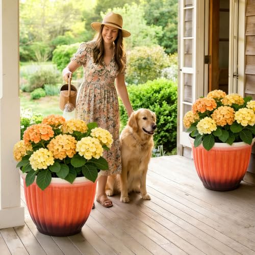 Autodaya 15" Large Planters For Outdoor Plants Set Of 2 Plastic Flower Pots (2 Count)