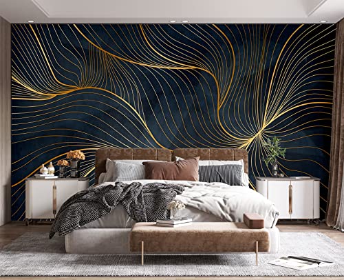 Simple Golden Lines wall Mural Wallpaper for Bedroom 137" x 100" (95.12 Sq Ft)