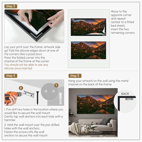 36"x72" Extra Large Framed Wall Art Majestic Mountain Landscape Reflected in Lake at Sunset for Home Living Room Bedroom Decor