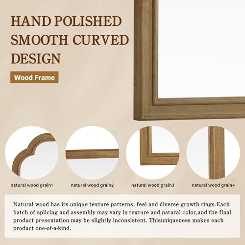 Wood Frame Wall Mirror Rounded Corner Arch Rectangle Mirror for Entryway