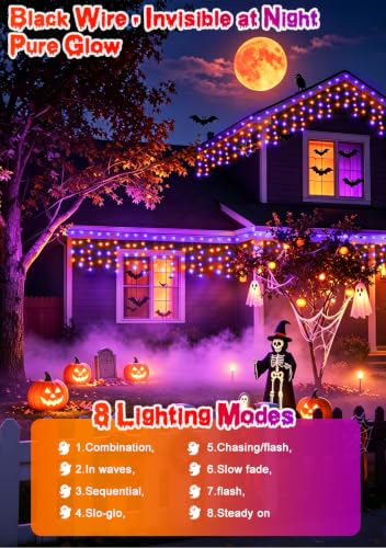 131FT 1280LED Orange Purple Halloween Lights Outdoor 8Modes Plug