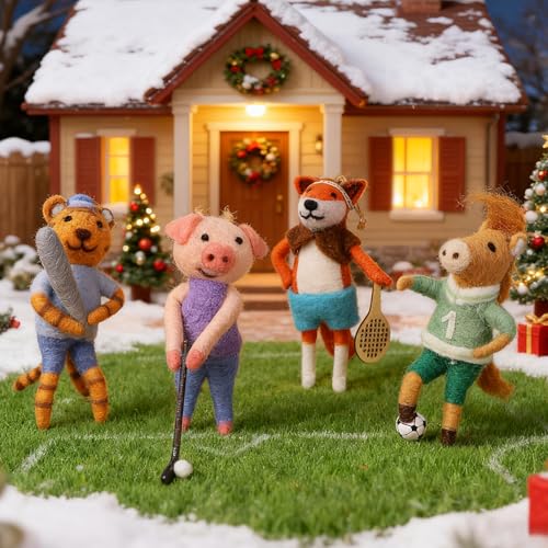 Set of 4 Christmas Felt Animal Athletes Ornaments (4 Count)