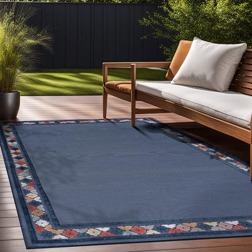 Outdoor Rug 8x10 Modern Bordered Area Rugs for Indoor and Outdoor Patio Easy to Clean Non Shedding Living Room Porch Garden Washable Outside Carpet