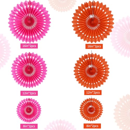 Honeycomb Round Paper Fans Pink Orange Hanging Party Decoration (12 Count)