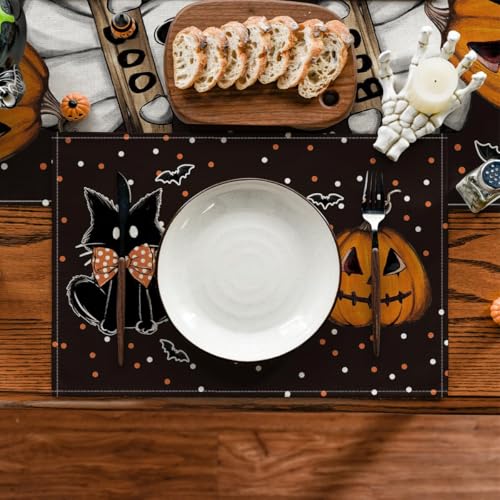 Black Cat Ghost Boo Halloween Placemats Set of 4 (4 Count)