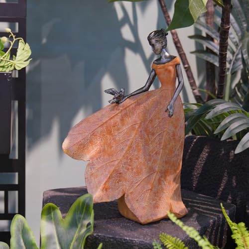 Fairy Statue Orange Leaf Angel Girls Fall Decor