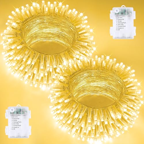 2 Pack 200 LED Battery Operated String Lights