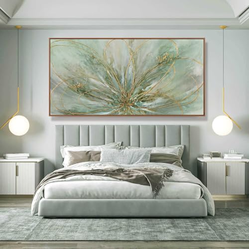 Abstract Canvas Wall Art Gold Line Wall Posters Green Wall Decor 36"x70" Oversized Artwork for Bedroom Dining Room Walls