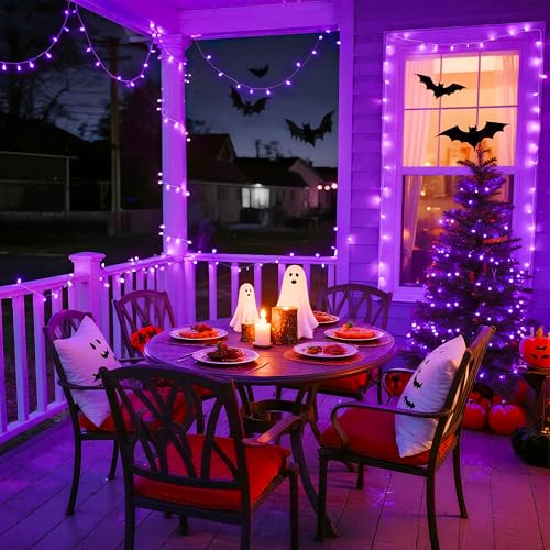 Connectable 8 Modes 100 LED Purple Halloween Lights Indoor Plug in (33 Foot)