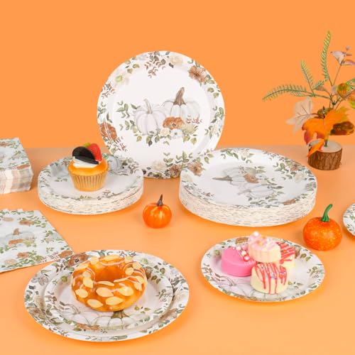 150Pcs Fall Paper Plates and Napkins Party Supplies Autumn Plates Napkin (150 Count)
