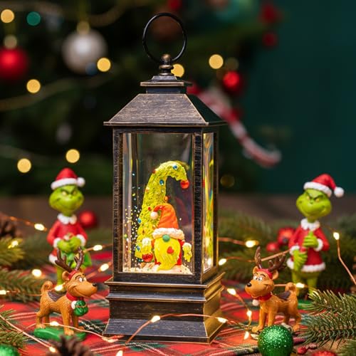 Christmas Snow Globe Lantern Water Glittering Xmas Gnome with Whimsical Christmas Tree
