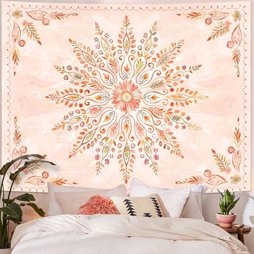 Floral Mandala Tapestry Boho Tapestry for Bedroom Orange Tapestries Wall Hanging Living Room Wall Art and Home Decor 70x90