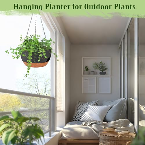 12 Inch Self Watering Hanging Planters with Removable Reservoir (2 Count)