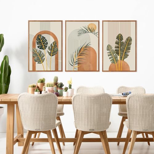 Boho Tropical Abstract Minimalist Leaves Wall Art Set