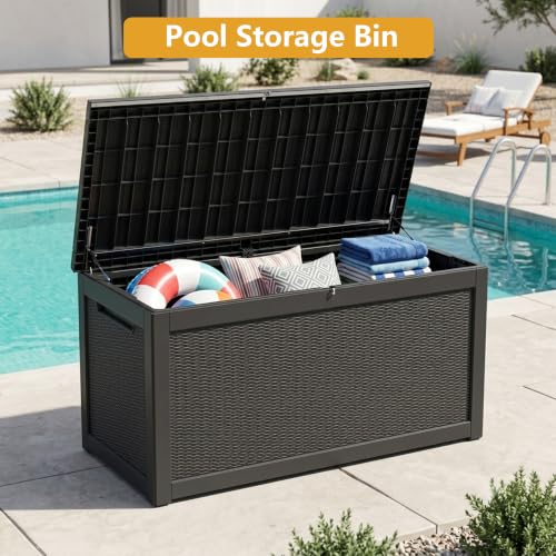 325 Gallon Outdoor Storage Box Waterproof Lockable Resin Deck Box Large