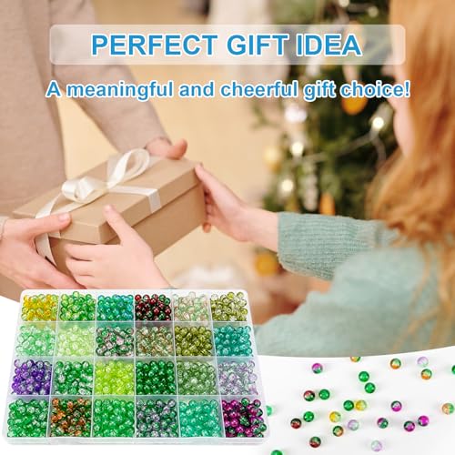 About 1200pcs 6mm Green Crack Glass Beads Bracelet Making Kit (1200 Count)